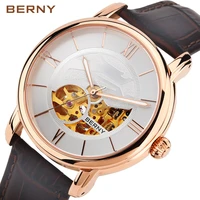 berny skeleton watches for men automatic mechanical watch self winding sapphire citizen 8n24 luxury gold wristwatch waterproof