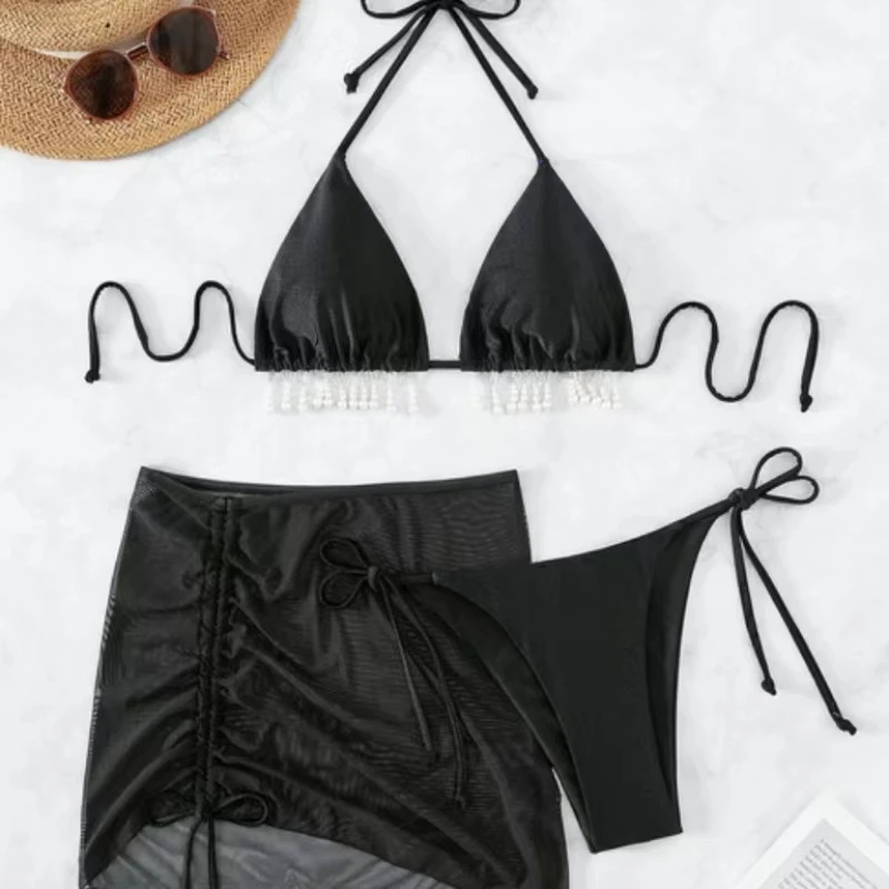 Черное монокини с отдельной чашкой и лентами