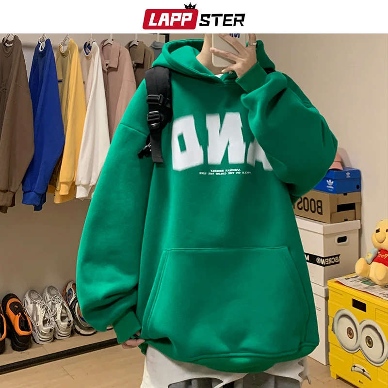 

Толстовка LAPPSTER мужская с капюшоном, Свитшот оверсайз с большим карманом и графическим принтом, Повседневная винтажная корейская мода, в сти...