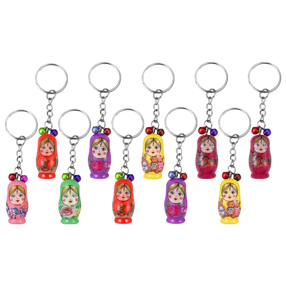 

Gift Wooden Key Ring Matryoshka Pendant Russian Dolls Keychain Chains Rings Car Colored Kids Playset