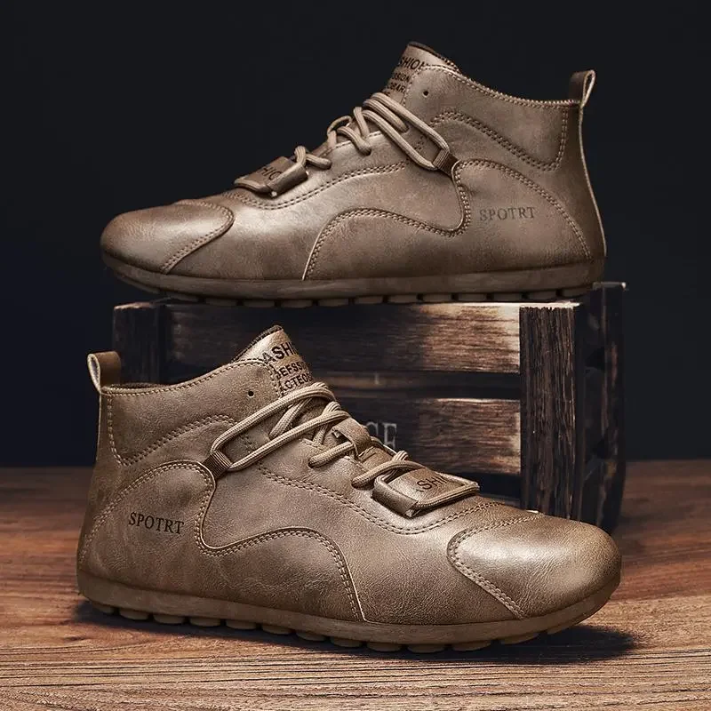 

Мужские ботинки с высоким берцем, демисезонные рабочие ботинки в английском стиле для пустыни, ревеня, кожаные уличные ботинки для мальчиков, 2023