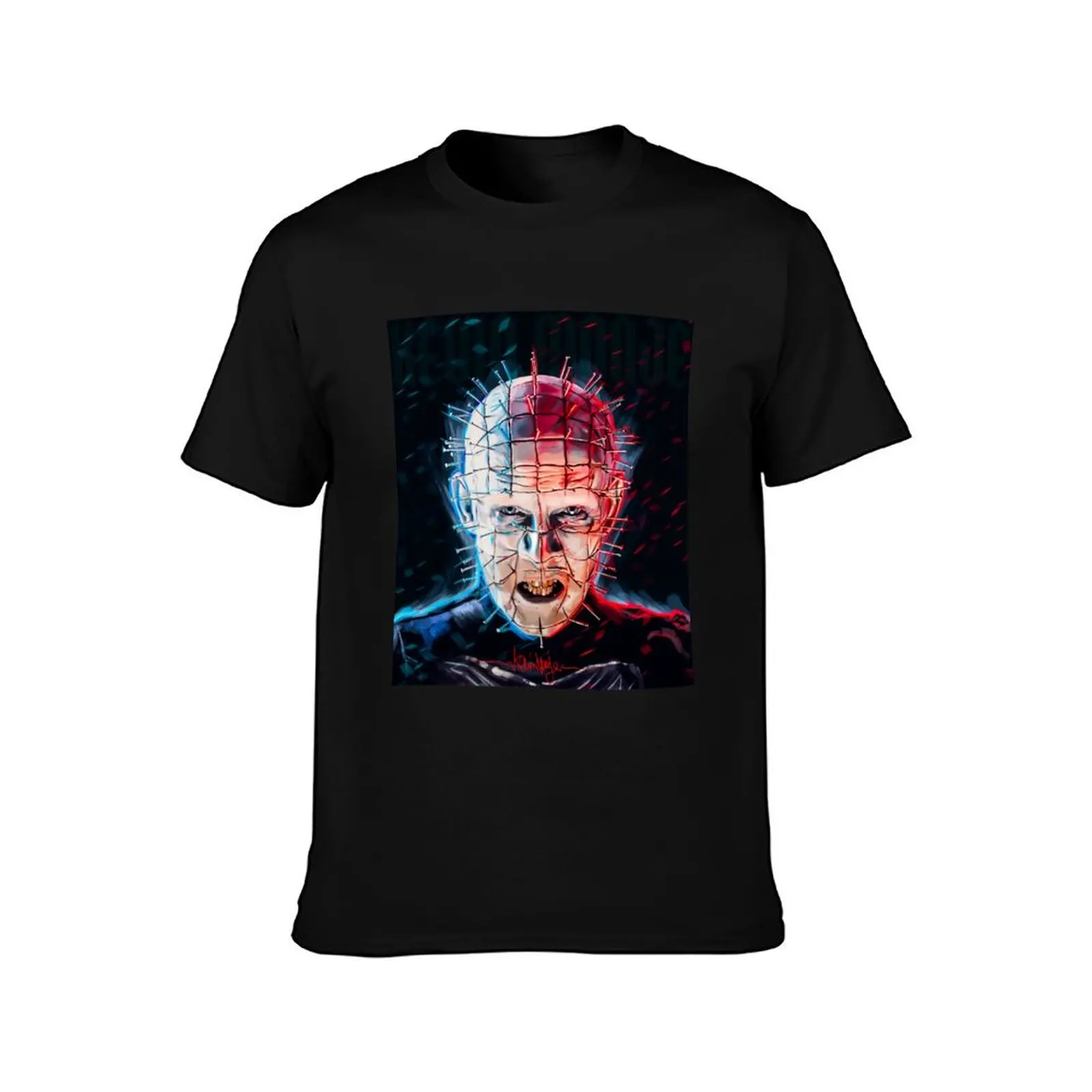 Фото Футболка Pinhead (Hellraiser) в минималистском стиле, повседневная, с короткими рукавами №2