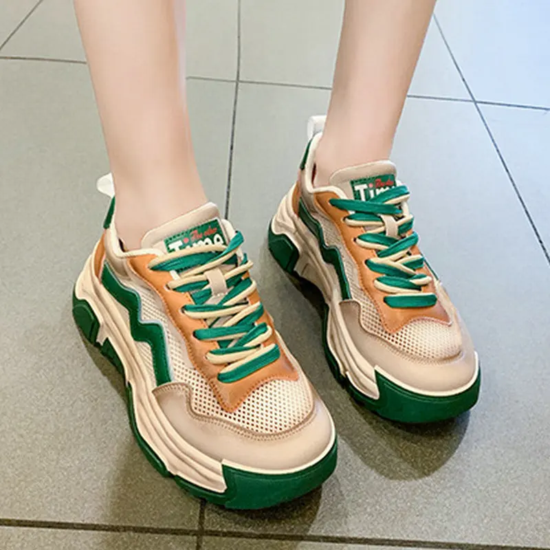 Women's Shoes 2023 Spring and Summer New Lace-up Color-Blocking Inner Height-increasing Shoes Sneakers Women Tenis Feminino