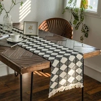 black rhombic cotton thread table runner table cloth with tassel contrast splicing woven table runner tablecloth track the home