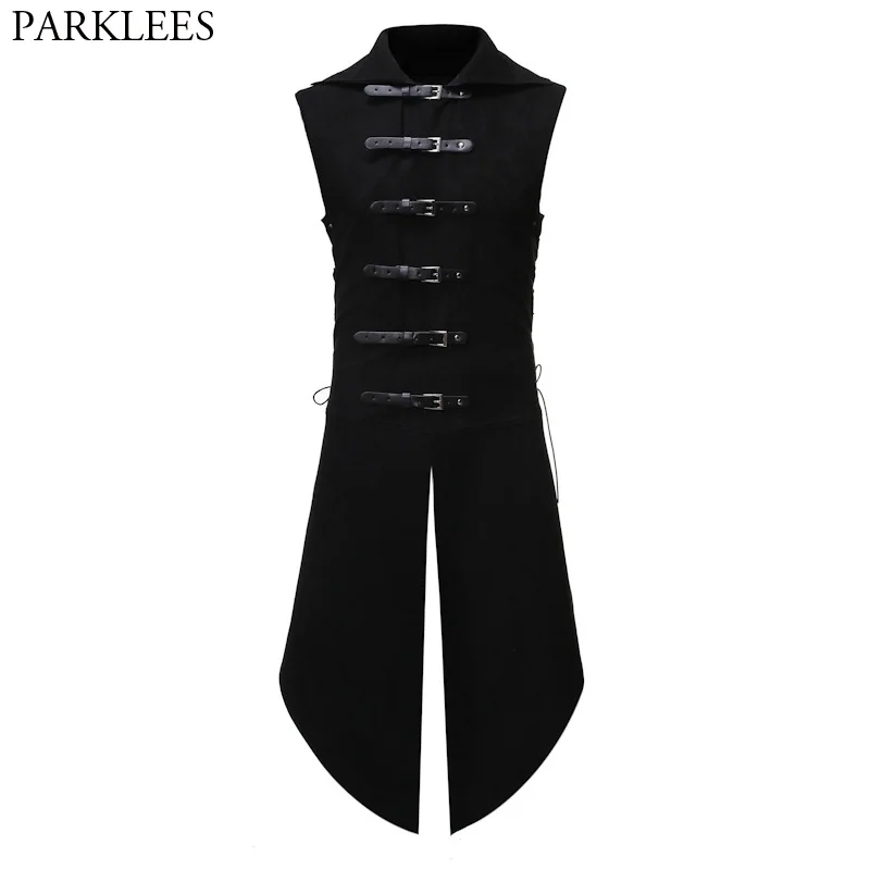 

Men's Black Gothic Steampunk Velvet Vest Medieval Victorian Double Breasted Men Suit Vests Tail Coat Stage Cosplay Prom Costume