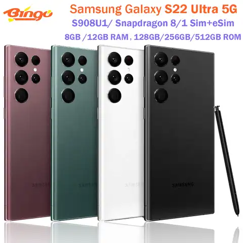 Разблокированный сотовый телефон Samsung Galaxy S22, ультратонкий телефон, S908U1, 128/256/512 Гб ПЗУ, Восьмиядерный процессор Snapdragon 8, экран 6,8 дюйма, 8 ГБ/12/16 ...