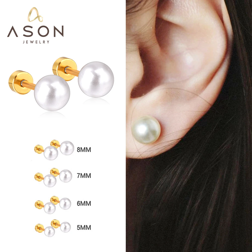 

ASONSTEEL 5-8MM Imitation Pearl Korean Style Stud Earrings For Women Gold Plated Hypoallergenic Piercing Earings Jewelry 2023