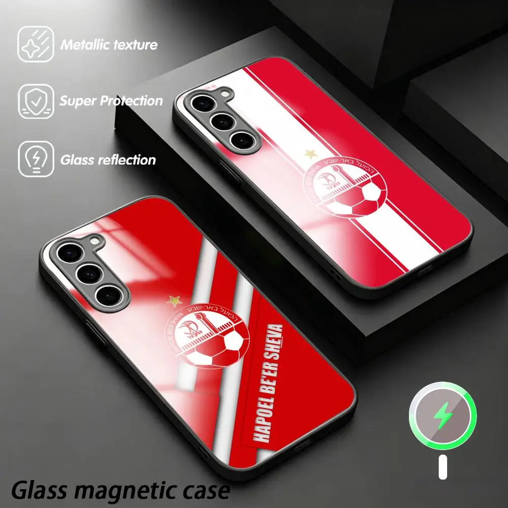 Фото Модный чехол для телефона с дизайном ФК «Хапоэль» (Беэр-Шева) для Samsung S26 S25 S24 S23 S22 S21 Plus Ultra, складной, стеклянный, магнитный. №1