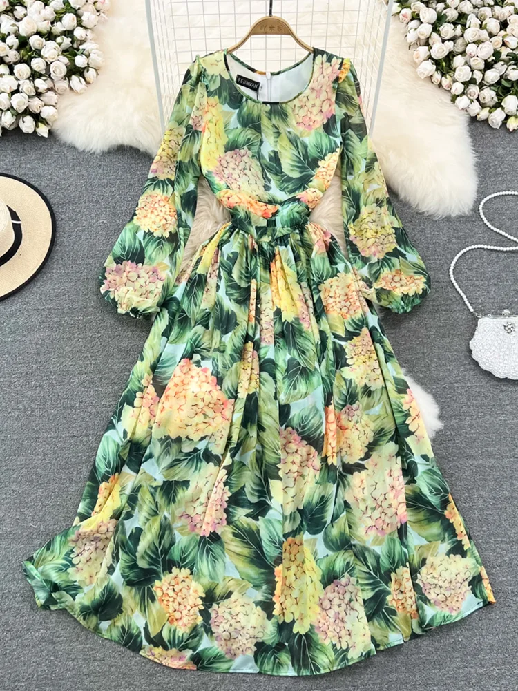 

Платье Muqisiyun женское с круглым вырезом, длинное вечернее Макси-платье с длинным рукавом и цветочным принтом, в европейском стиле, на весну-ос...