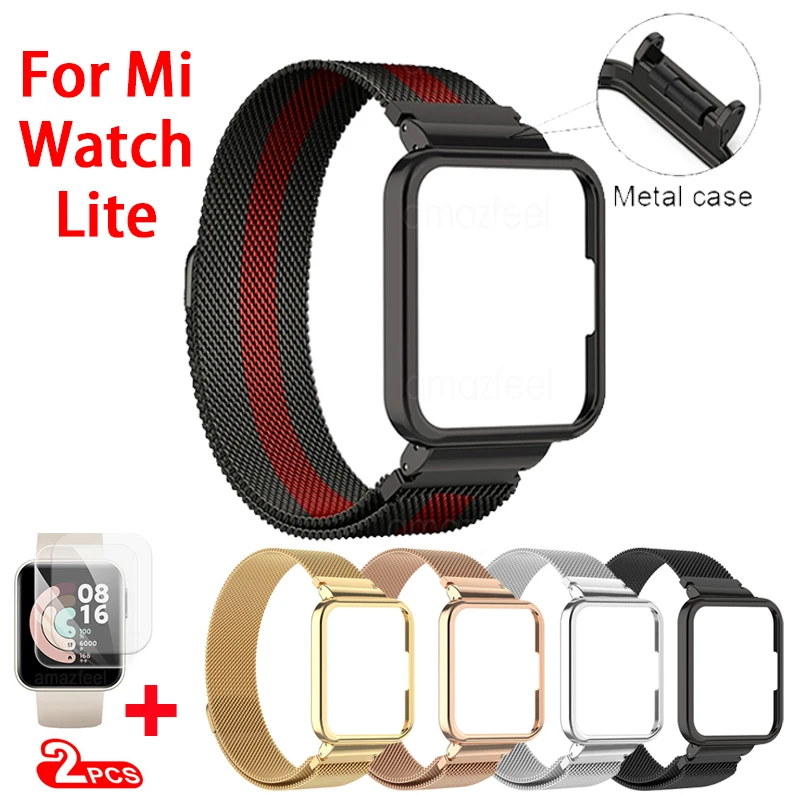 

Металлический браслет для смарт-часов Xiaomi Mi Watch lite, защитный чехол с магнитной петлей для смарт-часов xiaomi watch lite, чехол с рамкой, ремешки Correa