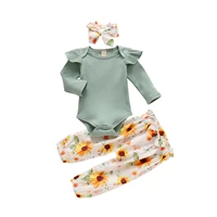 0 24m baby girls clothes set long sleeve o neck ruffle tops floral print long pants bow headband infant toddler girls sets