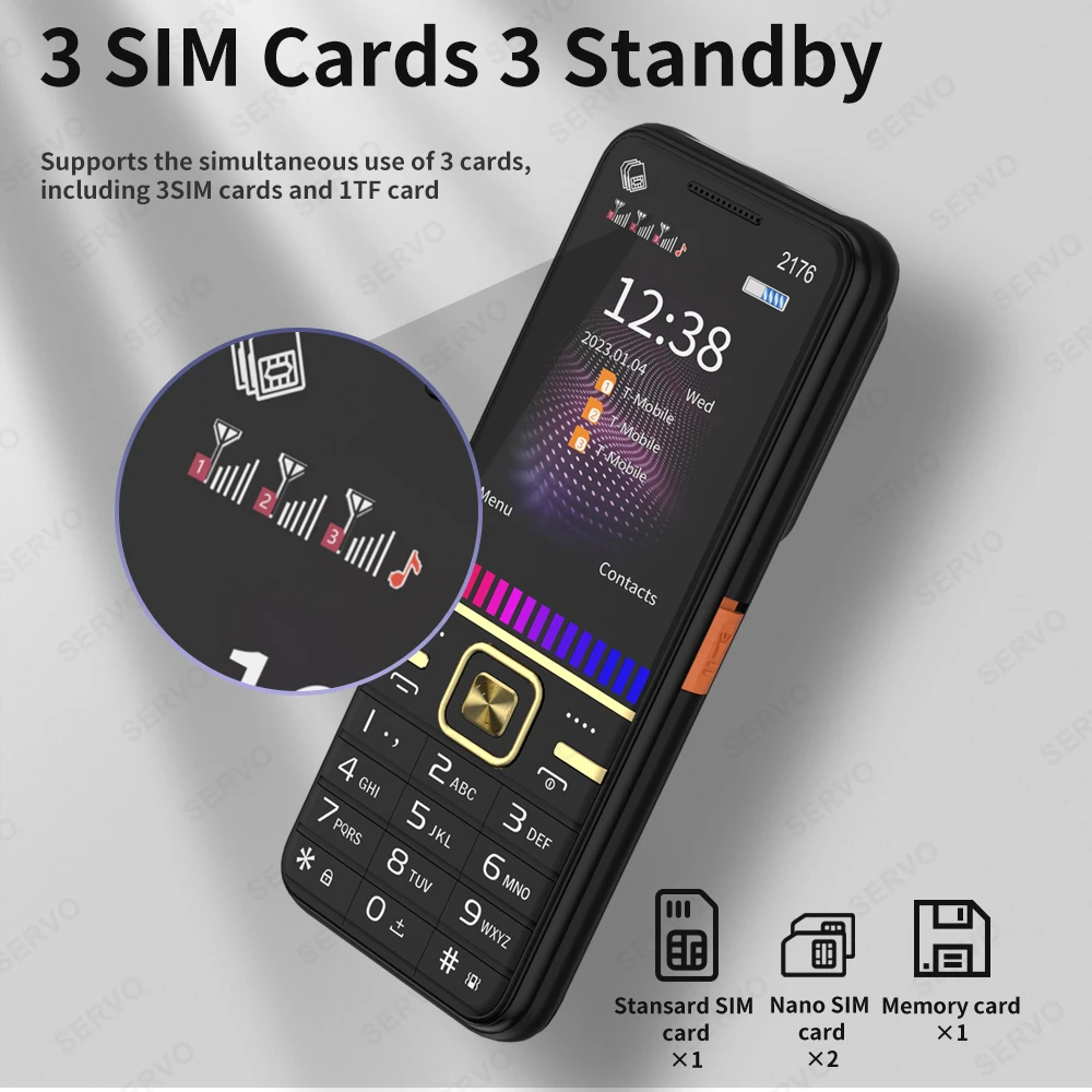 SERVO Большие кнопки Мобильный телефон 3 SIM - фонарик в режиме ожидания MP3 Быстрый