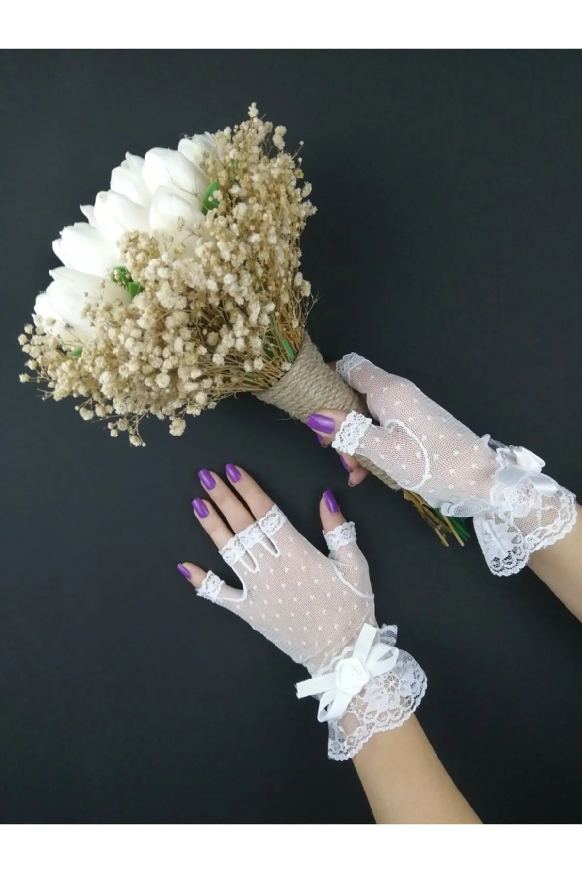 

Wet Tulip Cream Cipsolu Bride Flower And White Short Gloves Set Lace Mesh Bridal Transparent Elegant Fishnet Silk Tulle Guipure