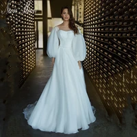 elegant backless wedding dress 2022 for women o neck bridal gown a line lantern sleeve high waist floor length vestido de novia