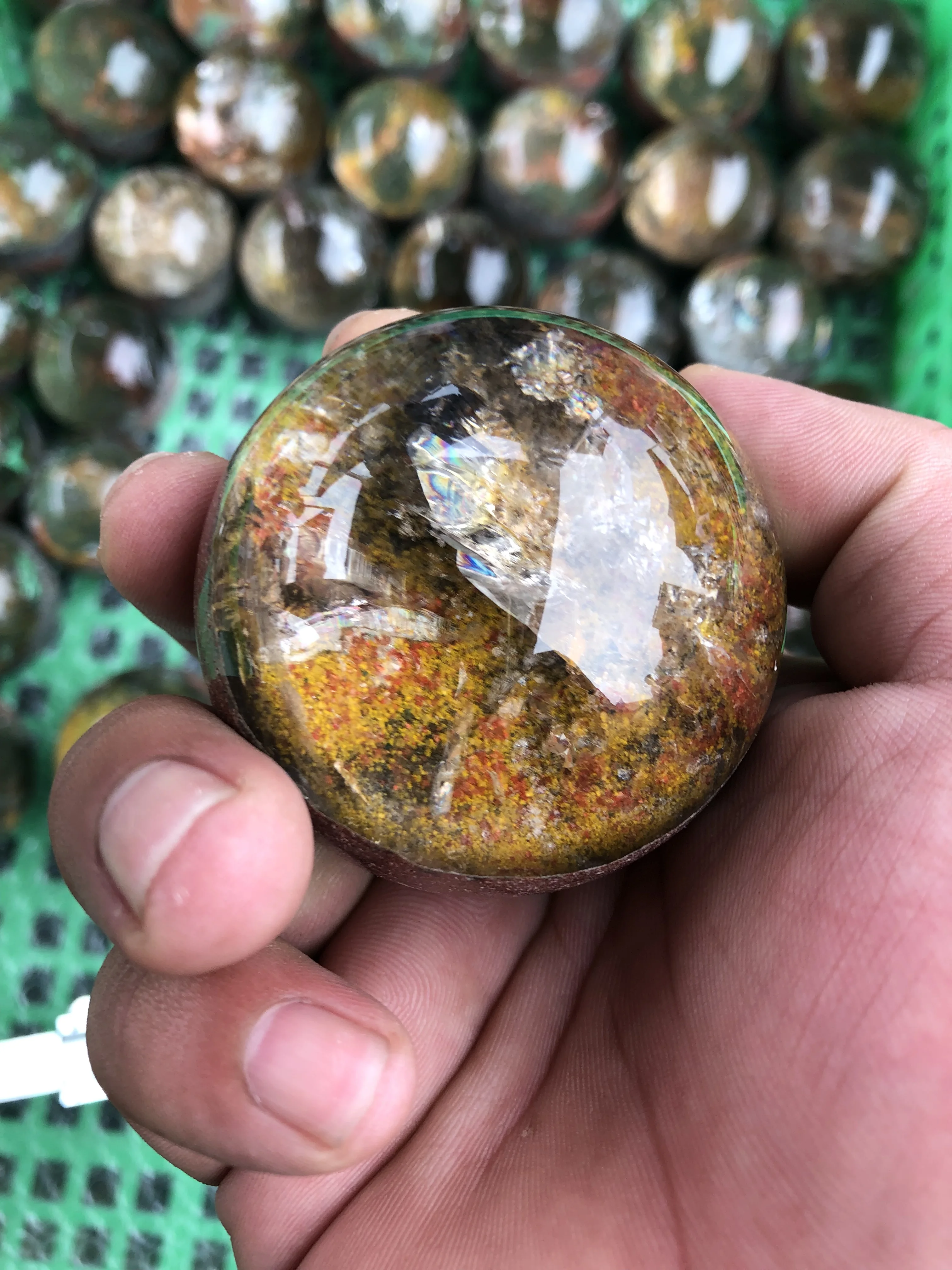 5-8Cm Natural Crystal Nature Stone Four Seasons Ghost Flower Crystal Ball Burging Boutique Decorative Appearance Send The Base