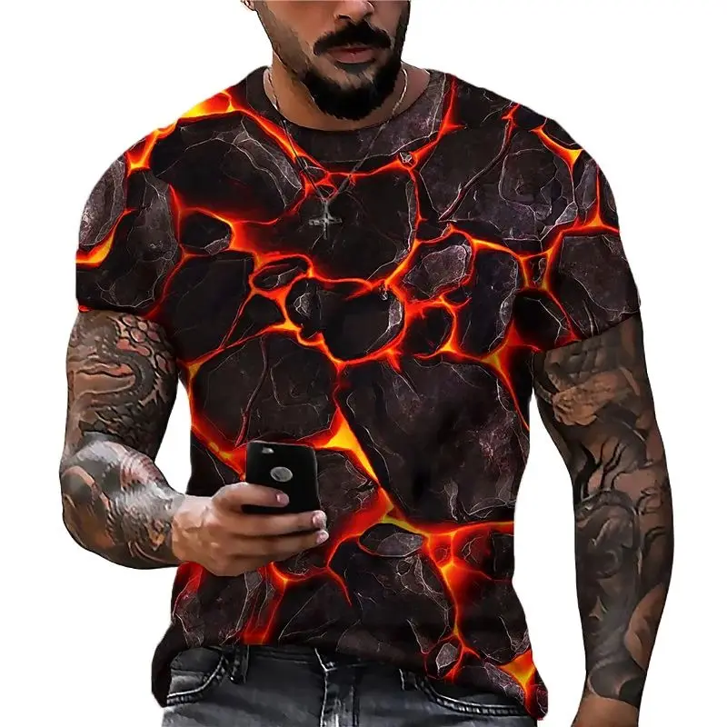 

Fashion Stone Crack 3D Print Men's T-shirts Summer Polyester Crew Neck Loose Short Sleeve Unisex Tee Shirt Casual Tops Tees 6XL
