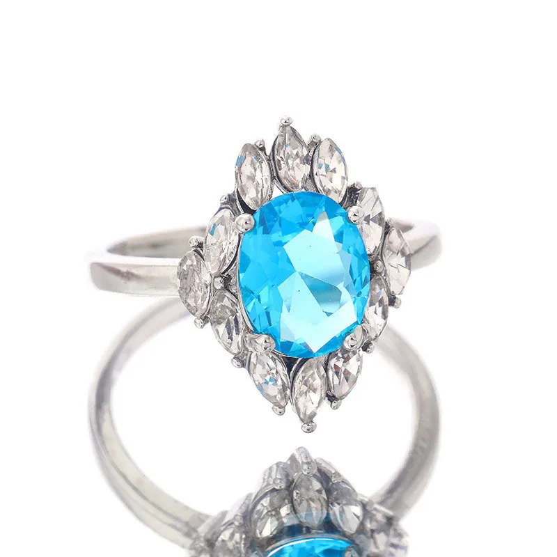 

Royal Jewelry for Women Princess Diana Blue Crystal Ring Engagement Wedding Band Rings for Women Bridal Valentines Day Gift