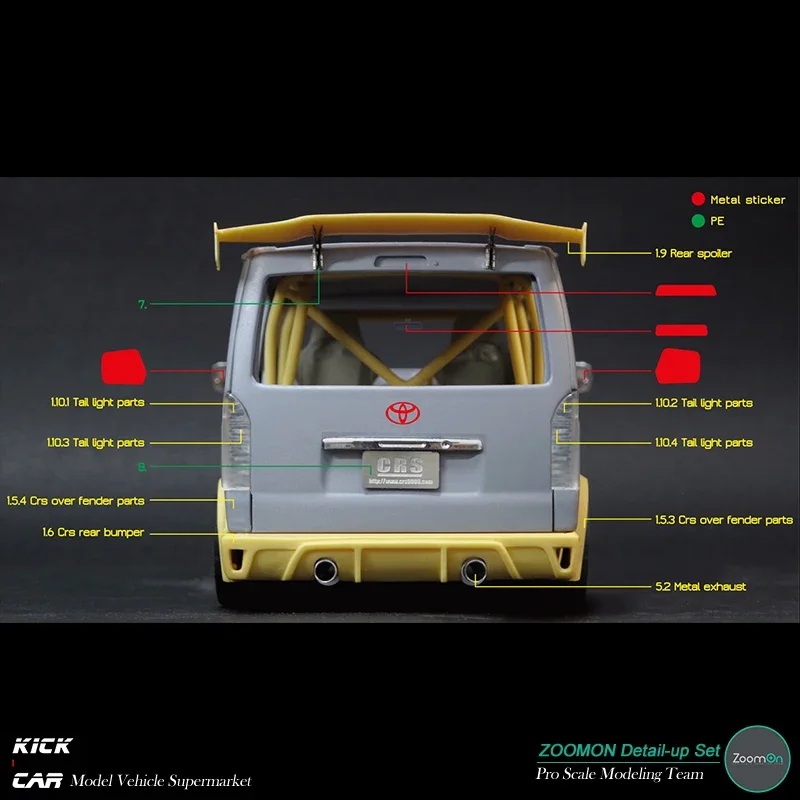 ZoomOn Z040 Модель автомобиля Смола Запчасти Hiace CRS Набор деталей Детальный набор