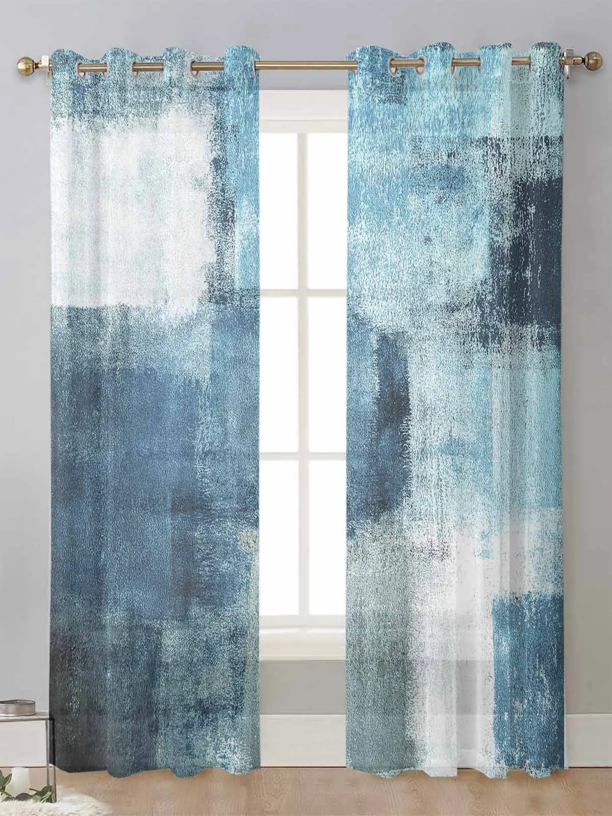 

Oil Painting Abstract Geometric Blue Sheer Curtains For Living Room Window Voile Tulle Curtain Cortinas Drapes Home Decor
