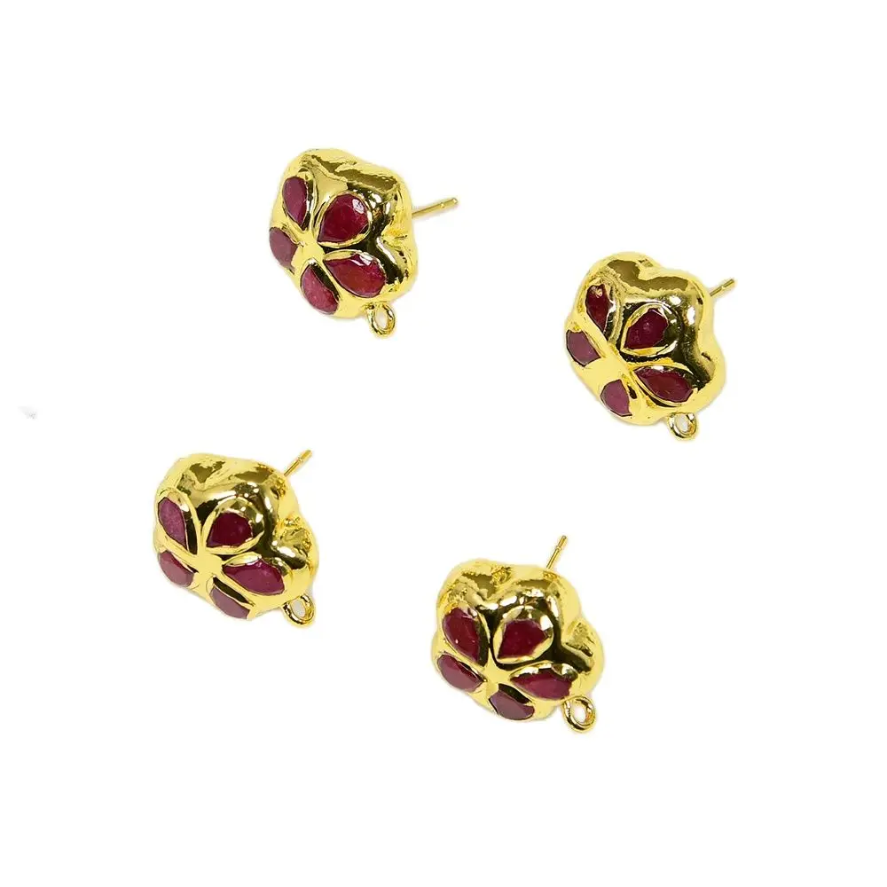 

APDGG 2 пары красных нефритовых цветов позолоченные серьги-гвоздики для драгоценных камней жемчужные серьги Сделай Сам аксессуары для рукоделия