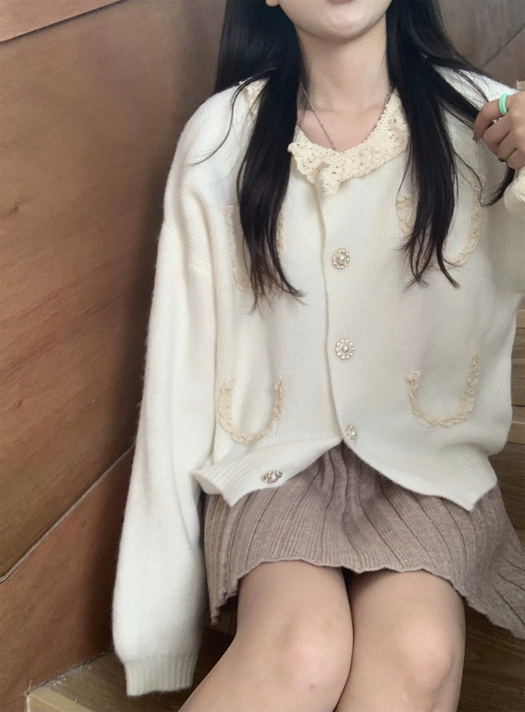 Вязаный кардиган женский осенне-зимний милый однобортный укороченный с