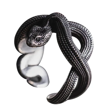 New Silver Color Retro Snake Ring Zodiac Snake Handmade Men's Ring National Tide Necklace Pendant Jewelry Accessories 1