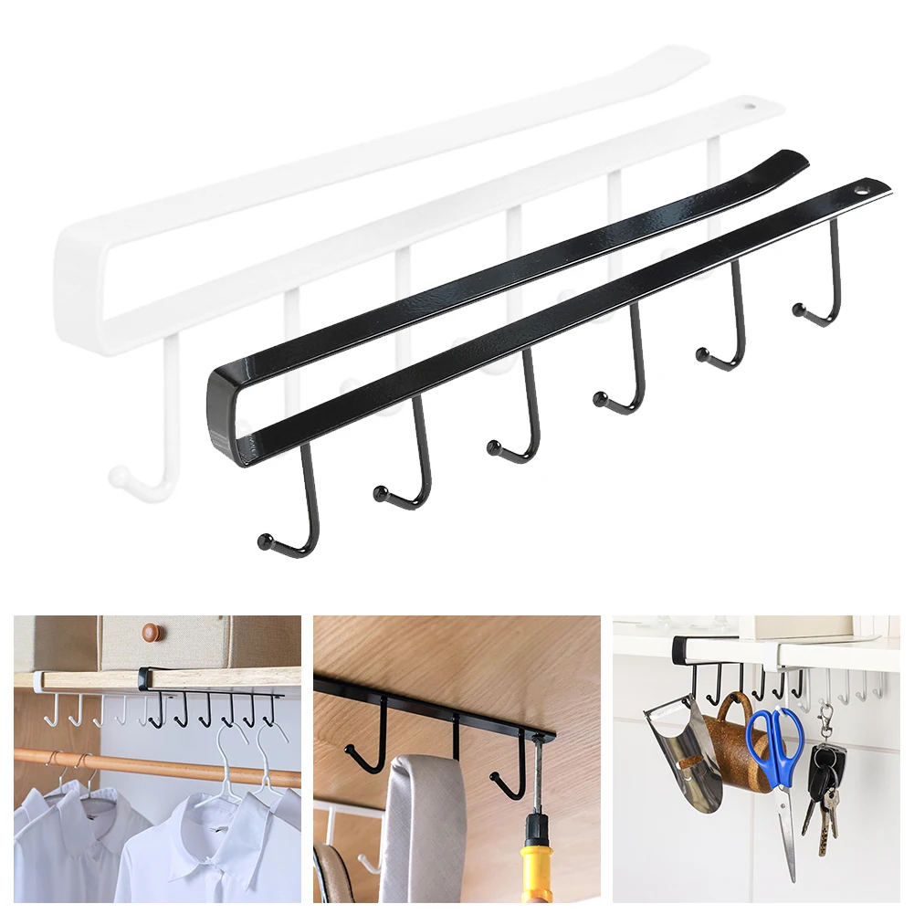 

Железная полка для хранения с 6 крючками, металлические подвесные полки для шкафа, чашки, держатели для чашек, органайзер для ванной и кухни, ...