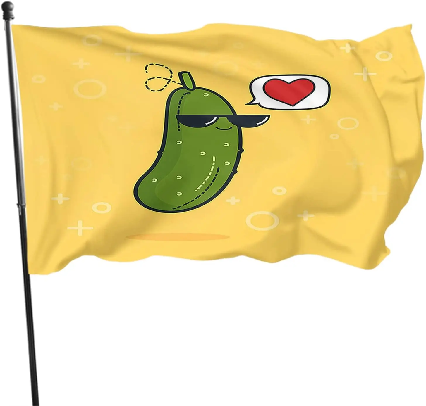 

Cucumber Flag Green Vegetable with Black Sunglasses Red Heart Love Outdoor Flags Large Welcome Yard Banners Home Garden Decor