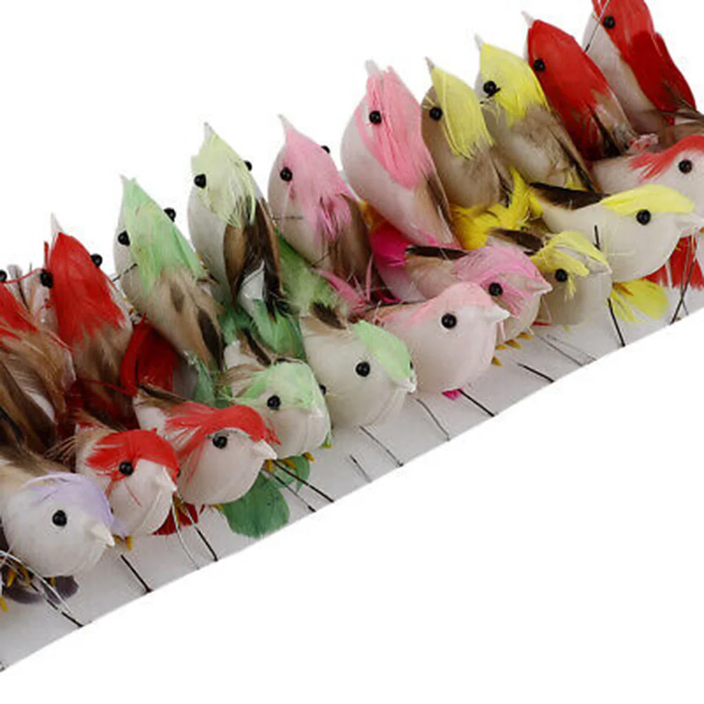 

High Quality Simulation Feather 24 Pcs A Craft Scene Arrangements Artificial Birds Set DIY Crafts Fake Feather
