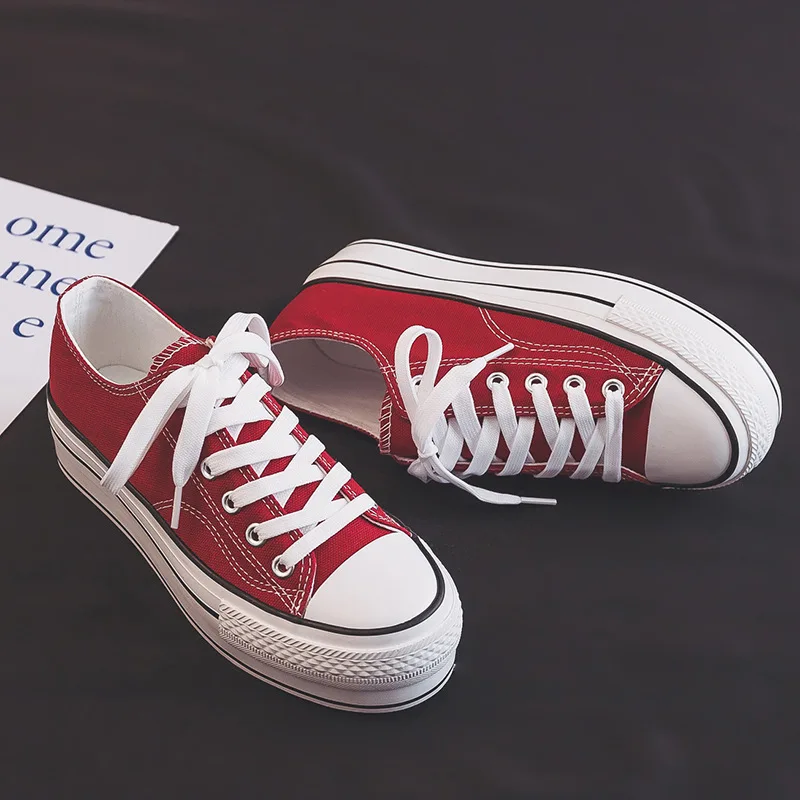 Flats Shoes For Women Vulcanized Canvas Platform Sneakers Green Tennis Female Student Increase Height Small Couples Skateboard