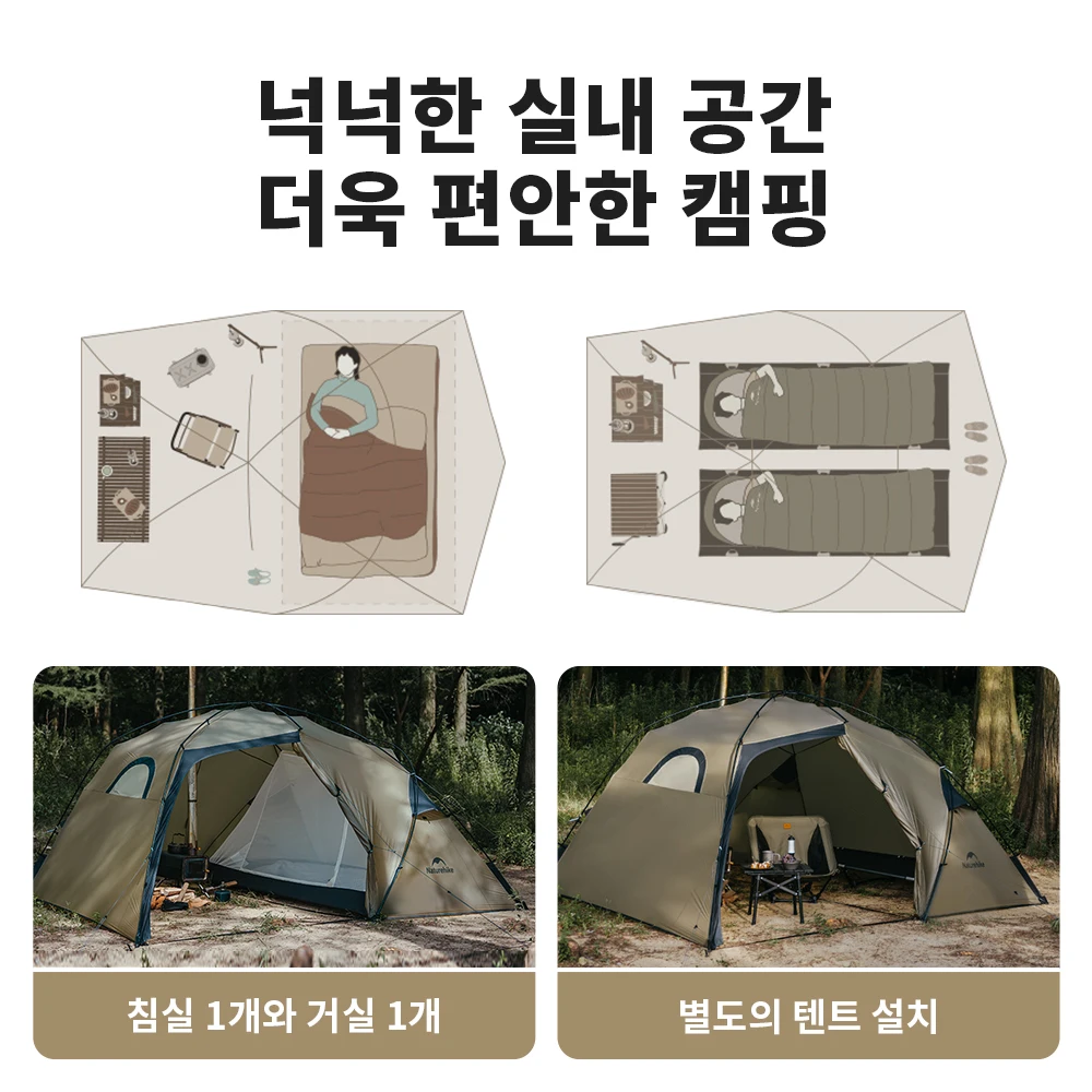 Фото Палатка Naturehike для 2 человек, ультралегкая семейная туристическая палатка, палатка с одной комнатой и одним тамбуром, уличная палатка-укрытие, палатка на 4 сезона. №3