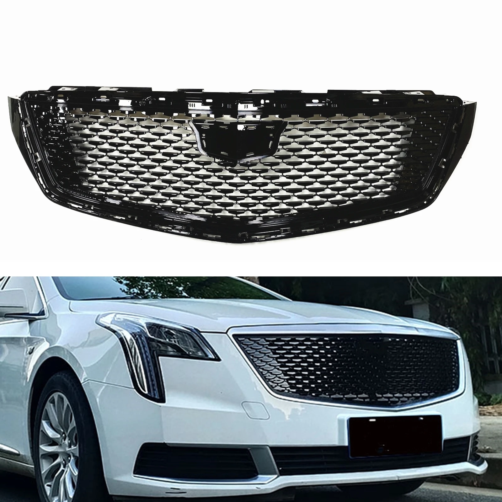 

Front Grille For Cadillac XTS 2018 2019 2020 Black/Silver Car Upper Bumper Hood Mesh Grid Racing Grills Body Kit