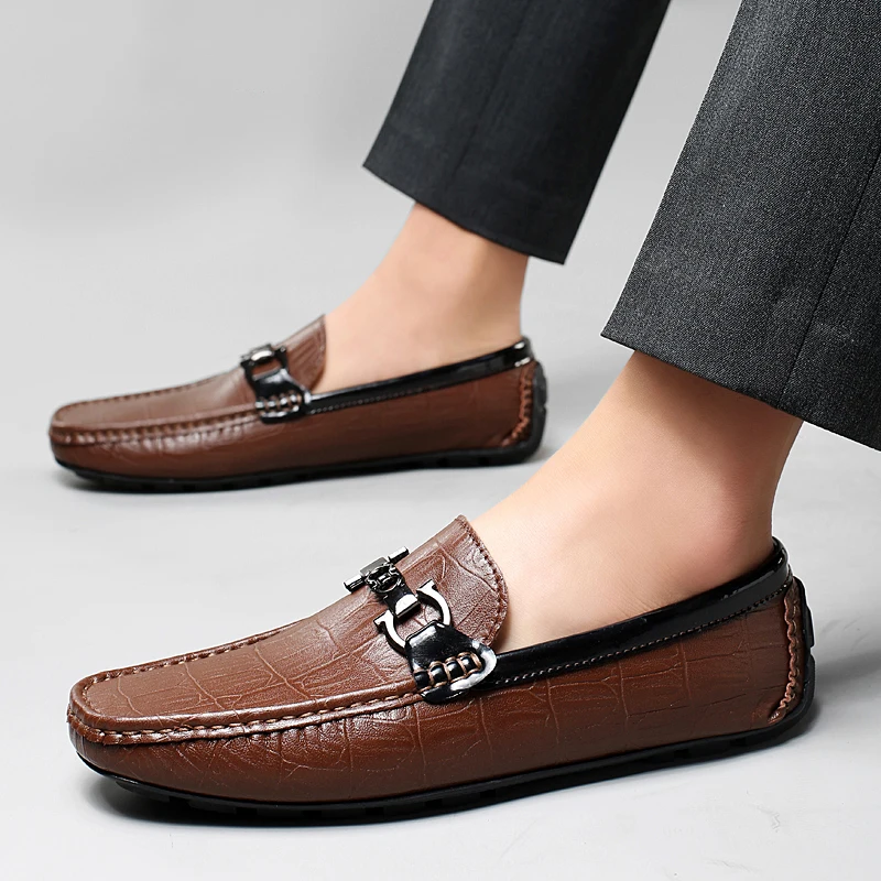 

Мужские Нескользящие туфли ручной работы, повседневные лоферы, без застежки, для вождения, черные, коричневые