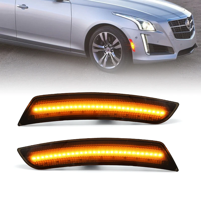 

Для Cadillac CTS 2014-2020 ATS 2015-2020 дымчатые линзы, светодиодные боковые габаритные отражатели, янтарные передние боковые фонари на крыле