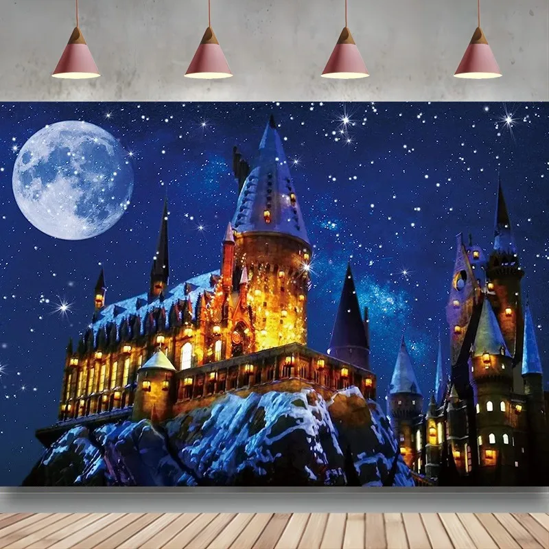 

Magic Castle Witch Wizard School Backdrop Photography Halloween Night Moon Background Sorcerer Party Decoration Phtot Booth Prop