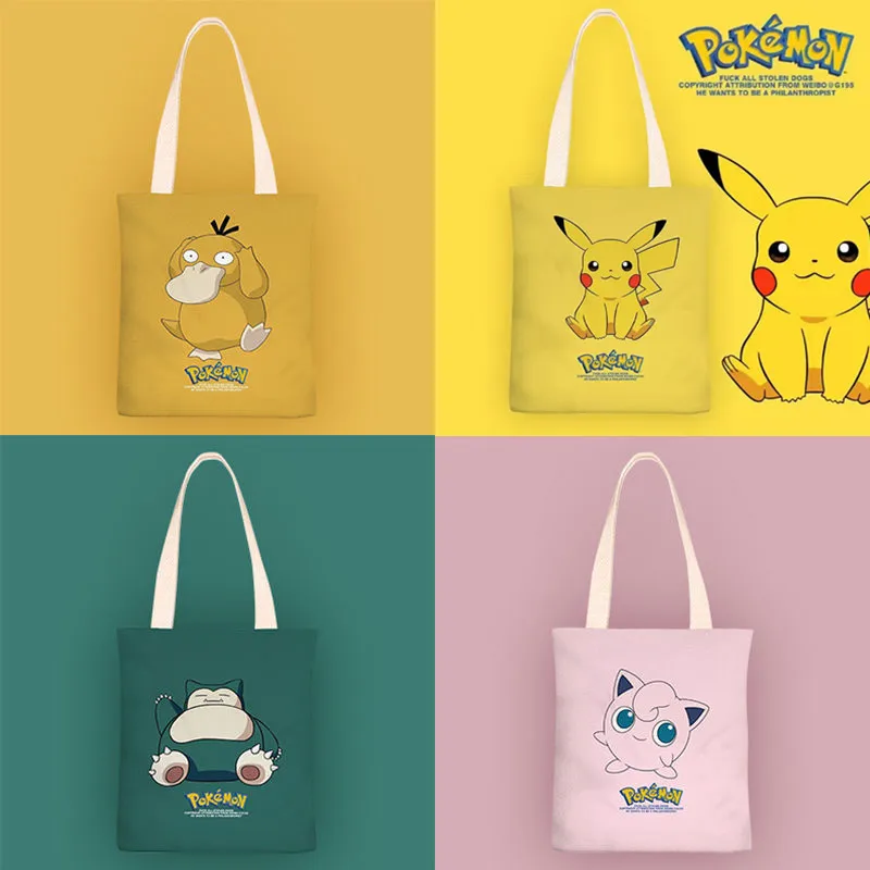 

Pokemon Pikachu Canvas Cartoon Print Shopping Bags Girls Fashion Casual Pacakge Eco Handbag Shoulder Bags Shopper Book Pack