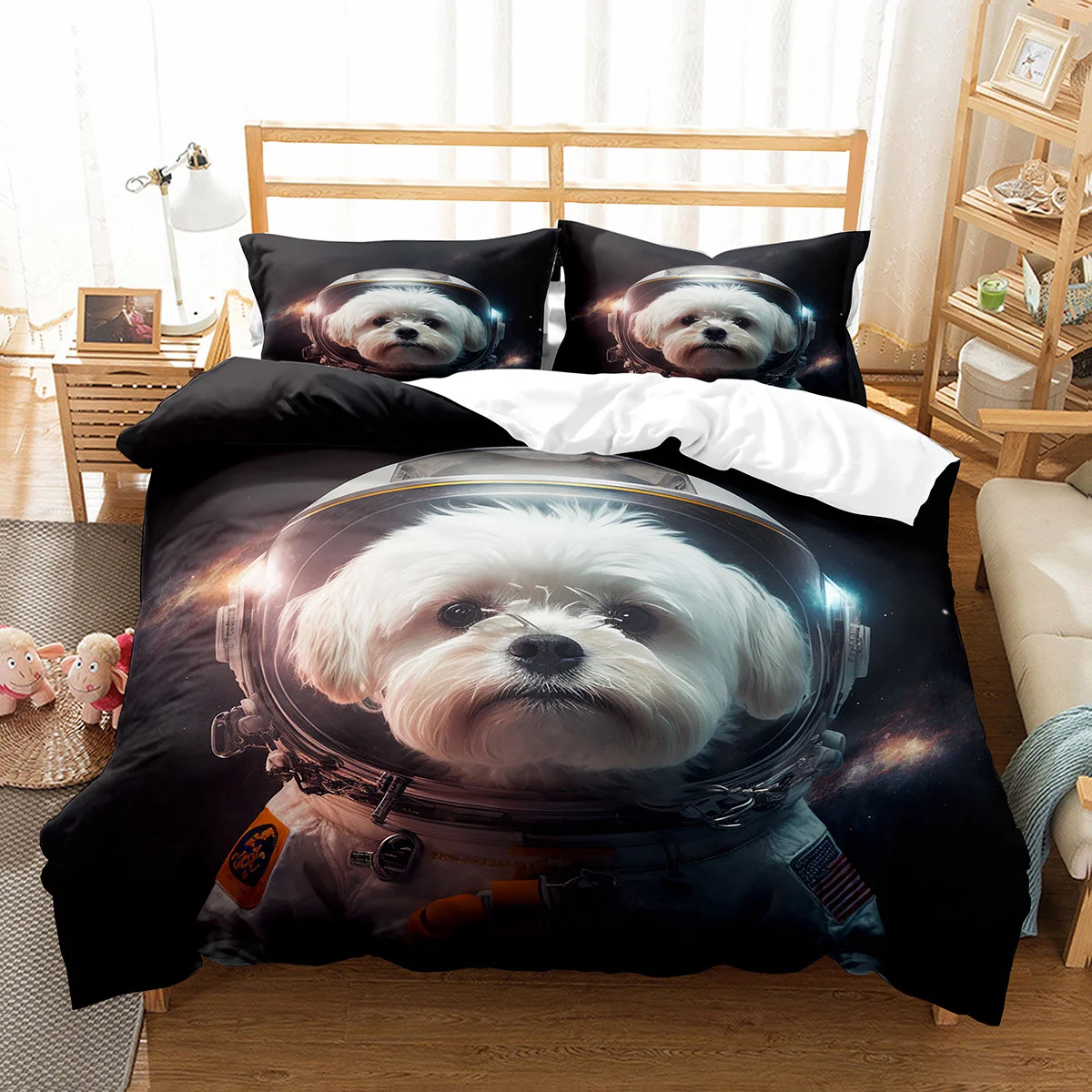 Space Cat King Queen Duvet Cover Cute Astronaut Kitty Bedding Set Universe Pet Animal Dog Quilt Cover Polyester Comforter Cover images - 6