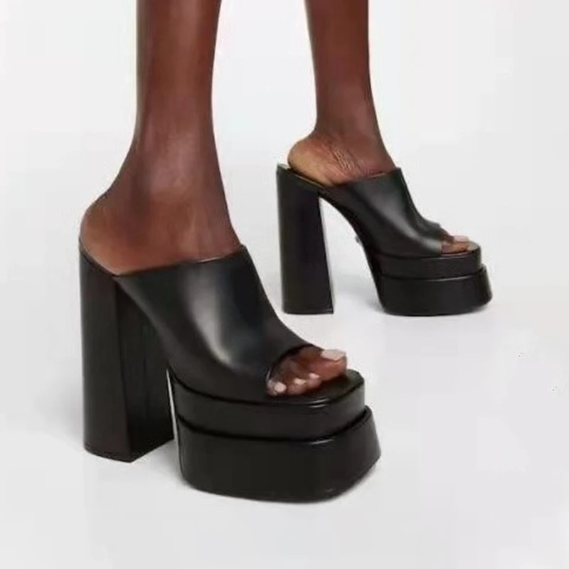 Summer Square Toe Women Sandals PU Leather Ladies Peep Party Super High Heel Platform Female Pumps 2022 Fashion Shoes New |