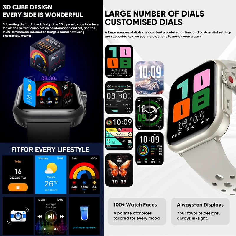 Фото Новые умные часы XIAOMI IOS Watch Ultra2 для женщин, 1000 мАч, 1.85-дюймовый AMOLED-экран с полным сенсорным управлением, звонки по Bluetooth, модные женские смарт-часы. №4