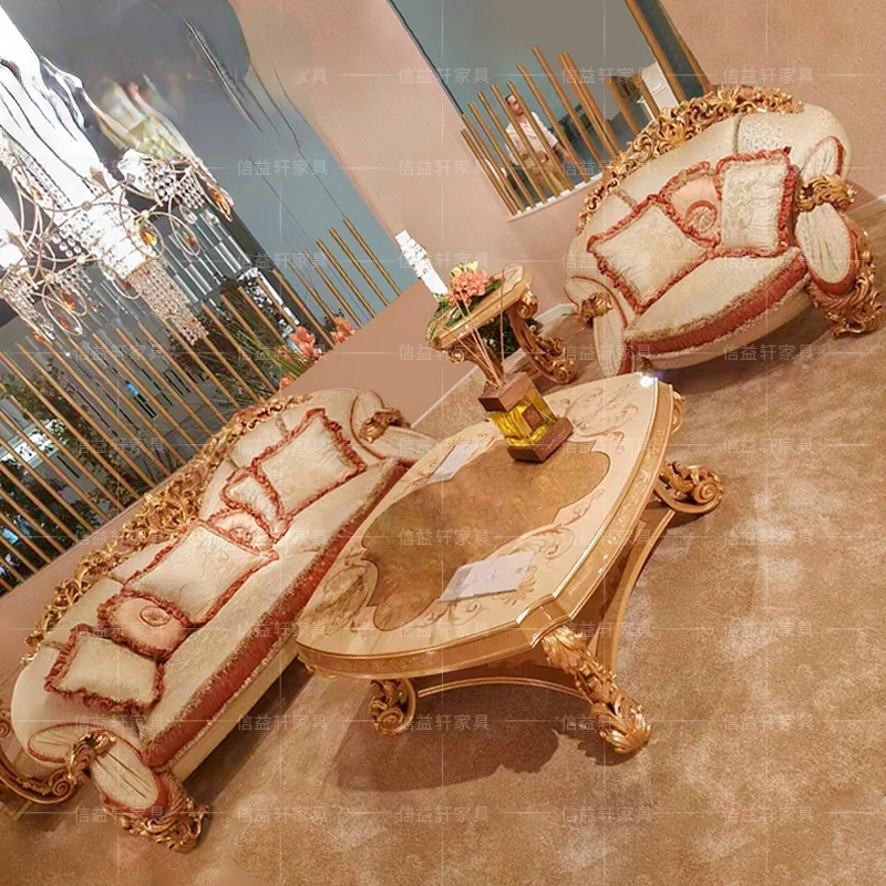 

Европейский твердый деревянный диван из искусственной ткани, французский дворец, мебель большого размера для гостиной на заказ