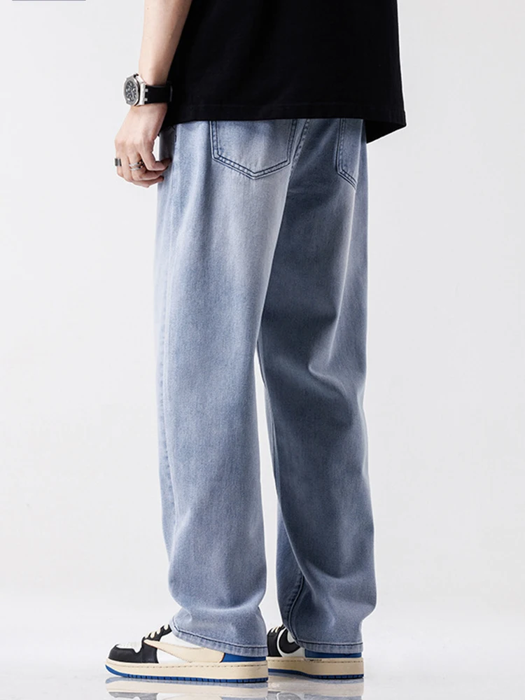 Vintage Blue Y2K Men's Baggy Jeans Loose Straight Leg Denim Pants Casual Loose Straight Denim Baggy Blue Pants Men Jeans