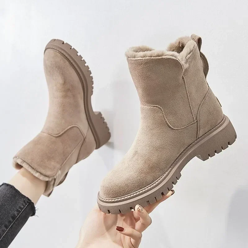 

2023 Women's Snow Boots Winter Mid-Tube Plus Velvet Thickened Warm Cotton Shoes Fashion Platform Female Booties