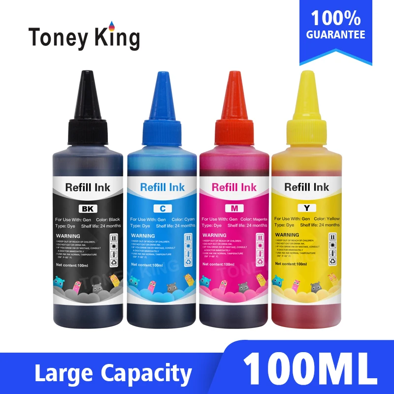 

Toney King 4PK 100 мл универсальный набор чернил для заправки Epson для Canon для HP для струйного принтера Brother чернила для картриджа принтера CISS