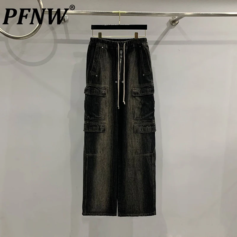 

PFNW Men's New Darkwear Casual RO Punk Jeans Loose Washing High Street Multi Pockets Color Contrast Denim Pants Wide Leg 12Z4595