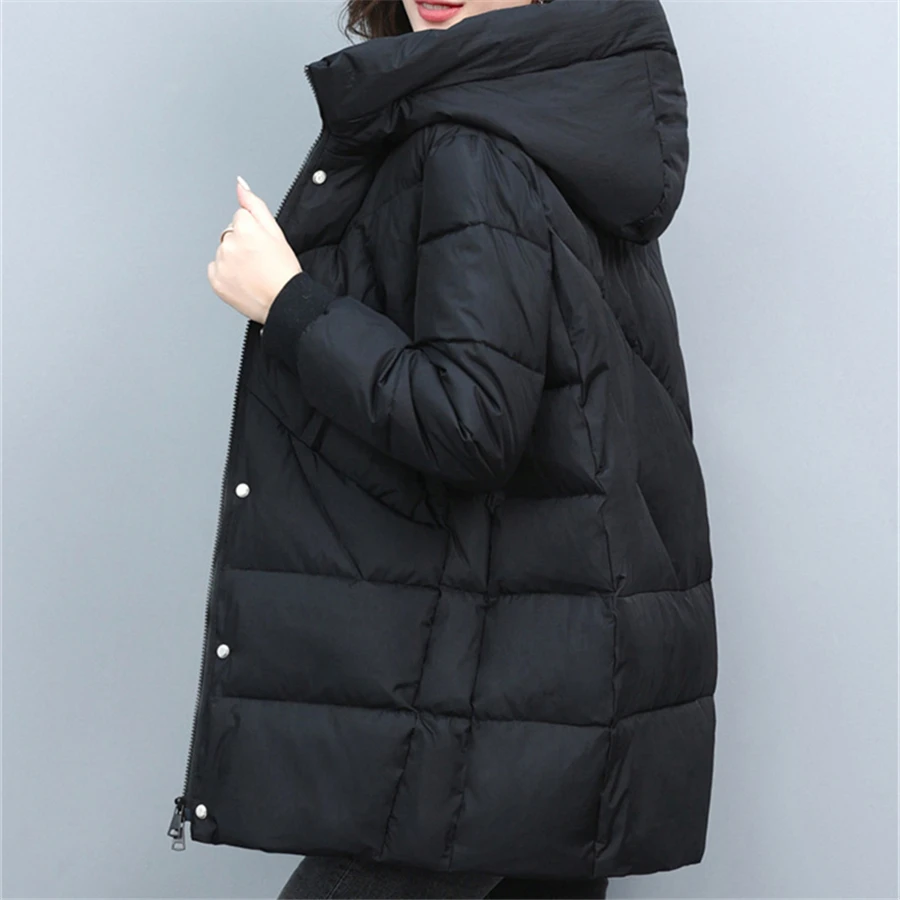 Winter Glossy Hooded Cotton Padded Mid-Length Coats Women Warm Thick Overcoat Oversized 3XL Parkas Snow Wear Windbreaker Jackets