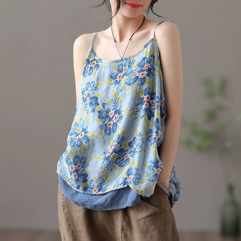 

2022 Summer New Hot Girl Vintage Retro Thin Loose Cotton Linen Top With Linen Camisole Female Corset Y2k Crop Tops Women