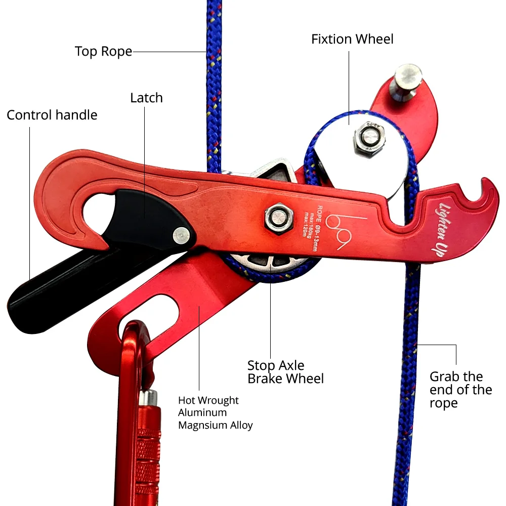 

Climbing Down Camping Descender Climbing Stop Rock Descent Device Downhill Rappelling Handle-Control Abseiling Mountaineering