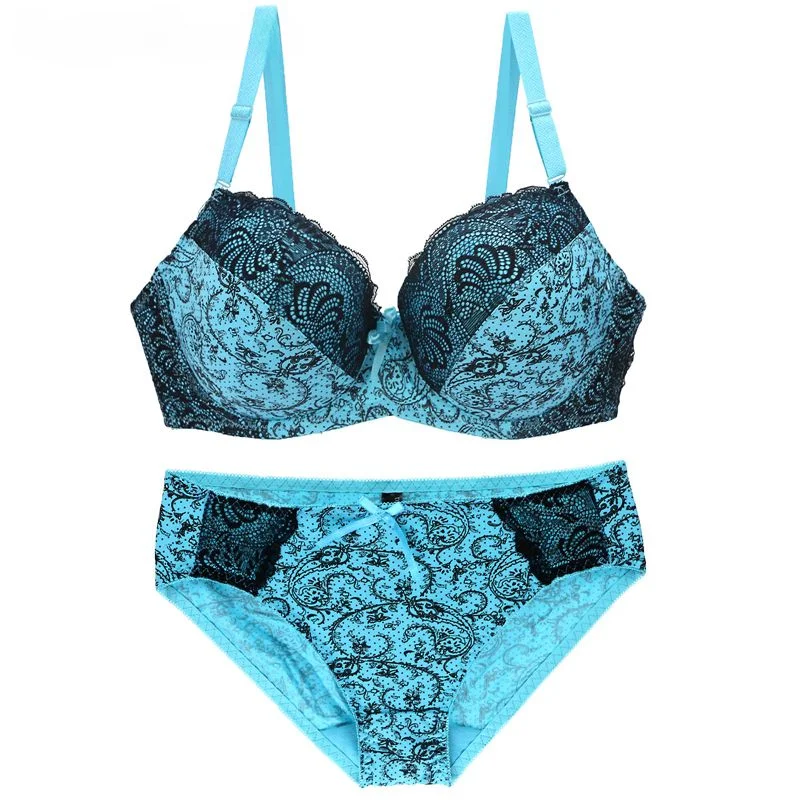 

Seamless famous brand sexy high-quality female print bra set, lace flower push-up bra underwear set. Large size underwe