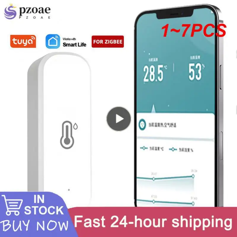 

1~7PCS Tuya Smart Temperature And Humidity Sensor Battery Powered Smart Home Security Work With Alexa Home