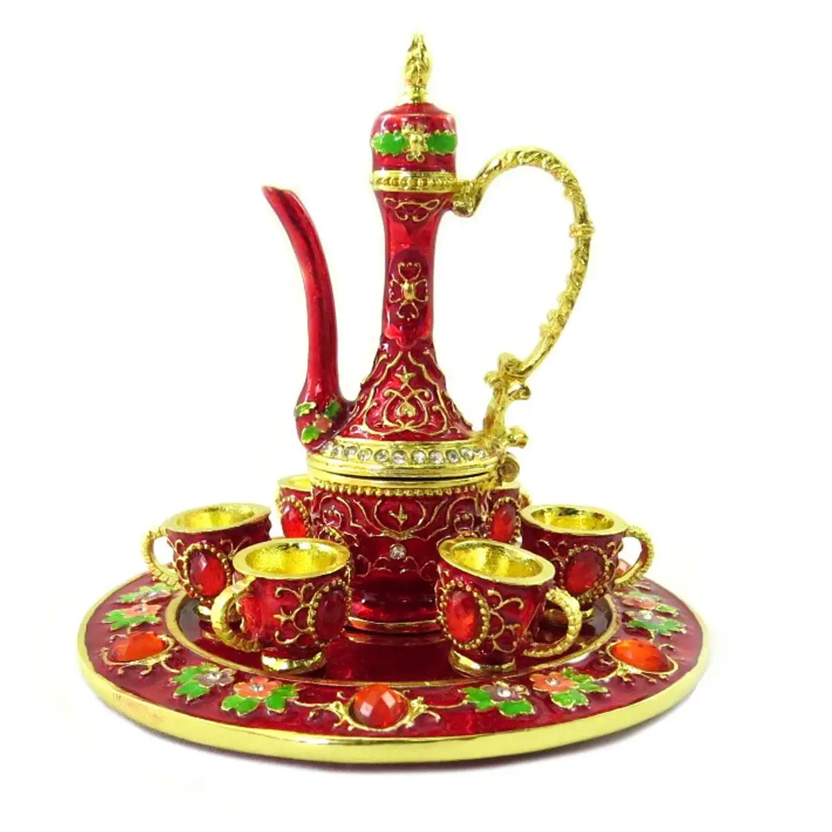 

Les craft De Lily [P9436] - Gold Red 'Tea Service' Jewelery Box - 65x40 Mm
